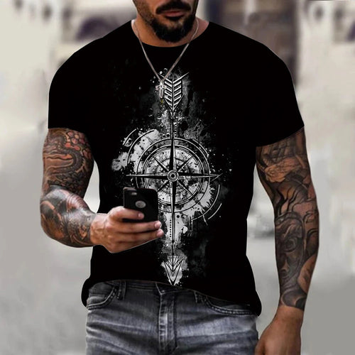 Load image into Gallery viewer, Vintage Men&#39;s T-shirt Summer Short Sleeve O-neck 3D Compass Print Top
