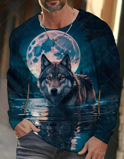 Load image into Gallery viewer, Men&#39;s T Shirts Vintage Animal Wolf Long Sleeve Tops Autumn Sweatshirt
