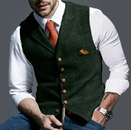 Load image into Gallery viewer, Men&#39;s Retro Suit Vest Fashion Plaid Lapel Single-breasted Waistcoat
