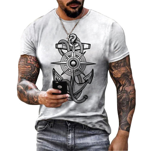 Load image into Gallery viewer, Vintage Men&#39;s T-shirt Summer Short Sleeve O-neck 3D Compass Print Top
