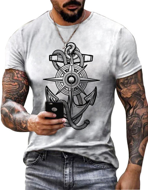 Load image into Gallery viewer, Vintage Men&#39;s T-shirt Summer Short Sleeve O-neck 3D Compass Print Top
