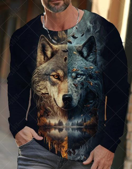 Load image into Gallery viewer, Men&#39;s T Shirts Vintage Animal Wolf Long Sleeve Tops Autumn Sweatshirt
