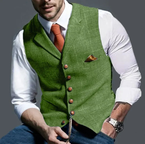 Load image into Gallery viewer, Men&#39;s Retro Suit Vest Fashion Plaid Lapel Single-breasted Waistcoat
