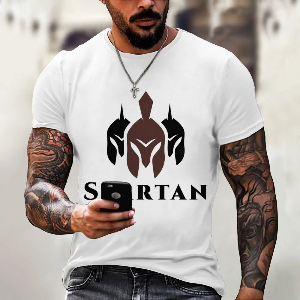 2024 New Spartan Warrior Men's T-shirt Cotton Tops 3D Printed Short