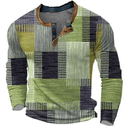 Load image into Gallery viewer, New Color Block Patchwork 3D Printed Henley Shirts Men&#39;s Fashion
