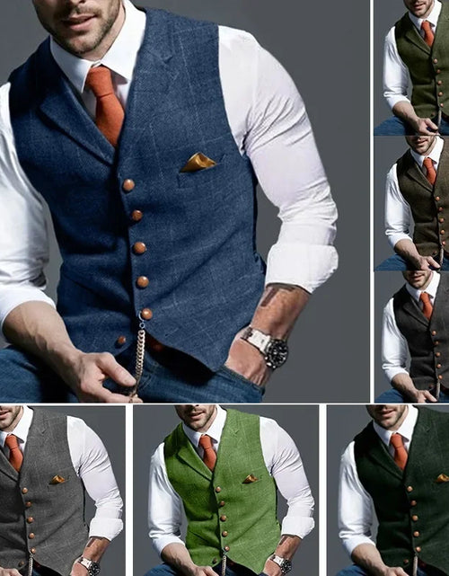 Load image into Gallery viewer, Men&#39;s Retro Suit Vest Fashion Plaid Lapel Single-breasted Waistcoat
