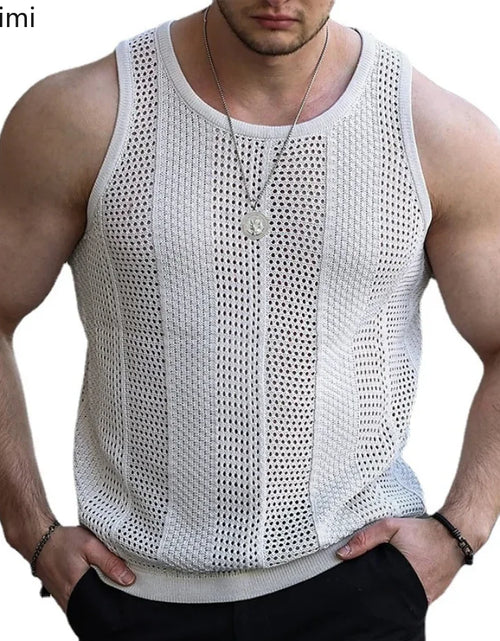 Load image into Gallery viewer, 2024 Men&#39;s Summer Tank Top Lace Hollow Out Sleeveless Shirts Male
