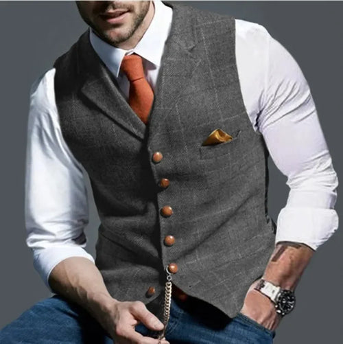 Load image into Gallery viewer, Men&#39;s Retro Suit Vest Fashion Plaid Lapel Single-breasted Waistcoat
