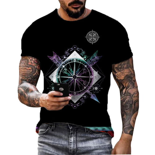 Load image into Gallery viewer, Vintage Men&#39;s T-shirt Summer Short Sleeve O-neck 3D Compass Print Top
