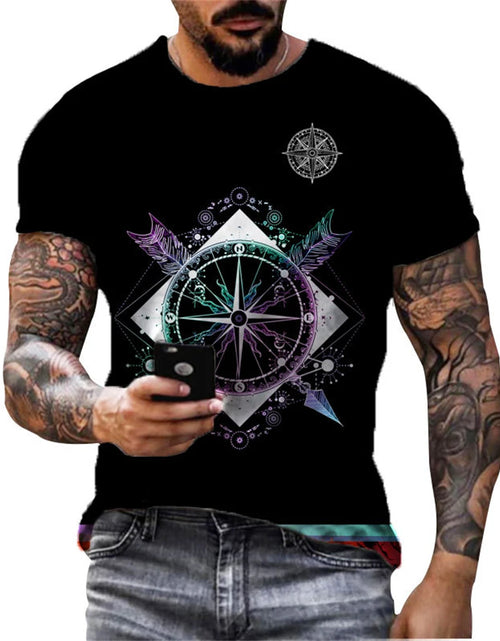 Load image into Gallery viewer, Vintage Men&#39;s T-shirt Summer Short Sleeve O-neck 3D Compass Print Top
