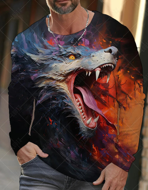 Load image into Gallery viewer, Men&#39;s T Shirts Vintage Animal Wolf Long Sleeve Tops Autumn Sweatshirt
