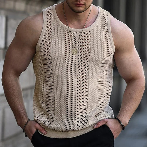 Load image into Gallery viewer, 2024 Men&#39;s Summer Tank Top Lace Hollow Out Sleeveless Shirts Male
