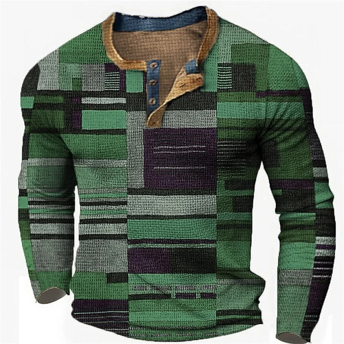 Load image into Gallery viewer, New Color Block Patchwork 3D Printed Henley Shirts Men&#39;s Fashion
