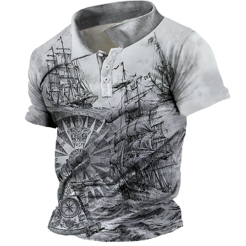 Load image into Gallery viewer, Men&#39;s Vintage Polo Shirts 3d Print Compass Shirt Lapel Male Casual
