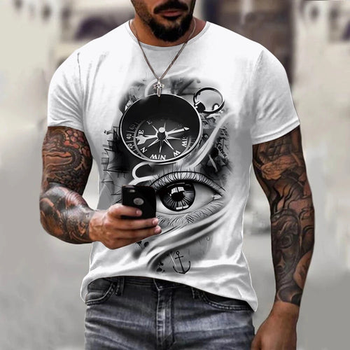 Load image into Gallery viewer, Vintage Men&#39;s T-shirt Summer Short Sleeve O-neck 3D Compass Print Top
