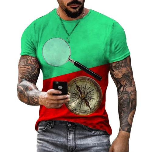 Load image into Gallery viewer, Vintage Men&#39;s T-shirt Summer Short Sleeve O-neck 3D Compass Print Top
