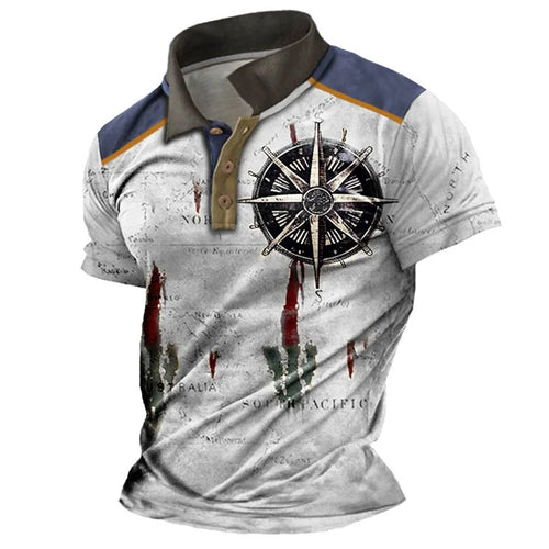 Load image into Gallery viewer, Men&#39;s Vintage Polo Shirts 3d Print Compass Shirt Lapel Male Casual
