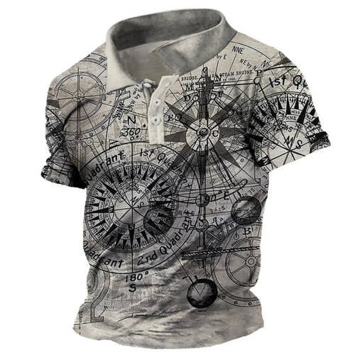 Load image into Gallery viewer, Men&#39;s Vintage Polo Shirts 3d Print Compass Shirt Lapel Male Casual
