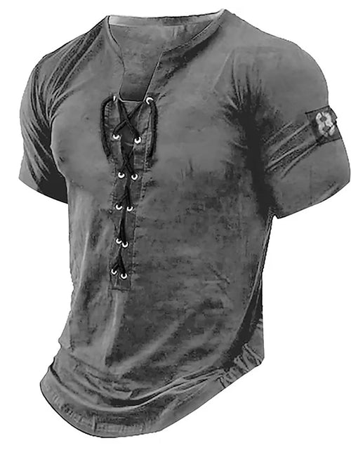 Load image into Gallery viewer, Men Henley Collar T Shirt V-Neck Short Sleeve Tops Breathable Tee
