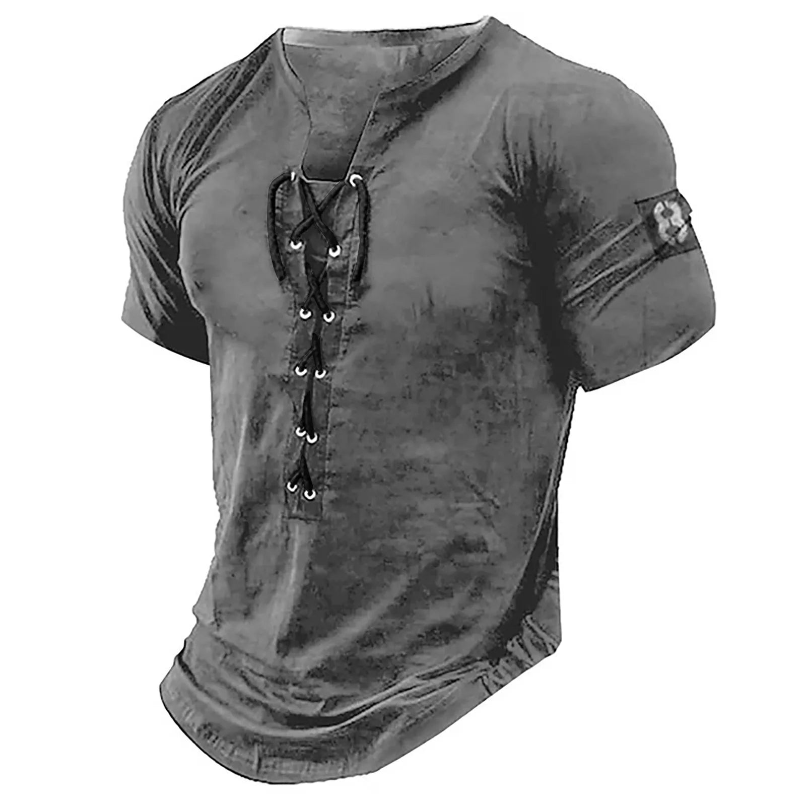 Men Henley Collar T Shirt V-Neck Short Sleeve Tops Breathable Tee