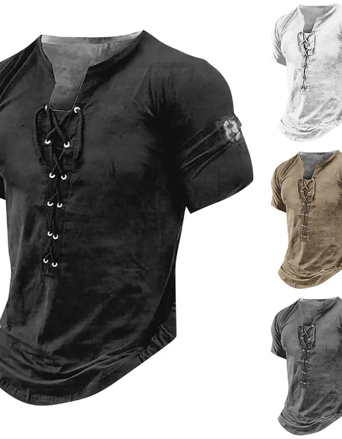 Load image into Gallery viewer, Men Henley Collar T Shirt V-Neck Short Sleeve Tops Breathable Tee
