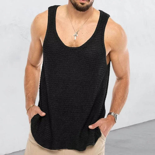 New 2024 Summer Vintage Ripped Knitted Tank Tops Men Slit Design Vest