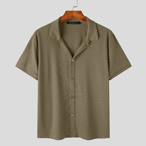 Load image into Gallery viewer, INCERUN Men Shirt Solid Color 2023 Lapel Short Sleeve Korean Style Men
