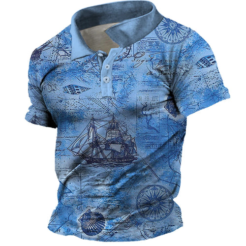 Load image into Gallery viewer, Men&#39;s Vintage Polo Shirts 3d Print Compass Shirt Lapel Male Casual
