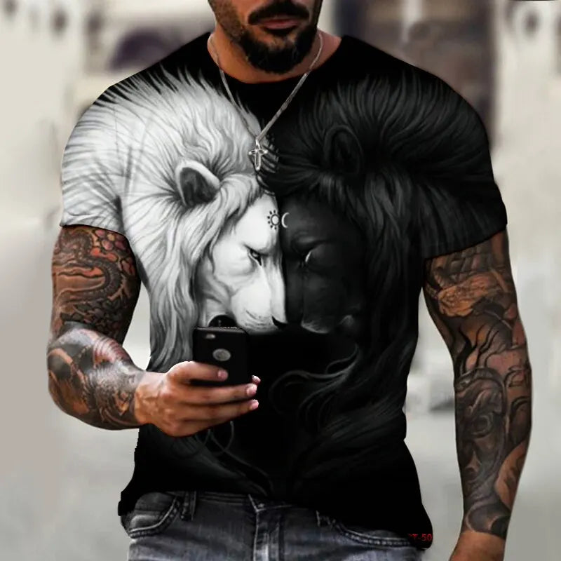 Men's T-Shirt 3d Animal Print Short-Sleeved O-Neck Top 3d Casual