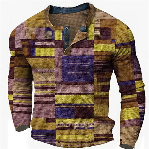 Load image into Gallery viewer, New Color Block Patchwork 3D Printed Henley Shirts Men&#39;s Fashion
