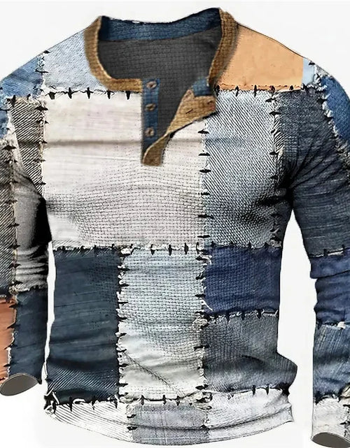 Load image into Gallery viewer, New Color Block Patchwork 3D Printed Henley Shirts Men&#39;s Fashion
