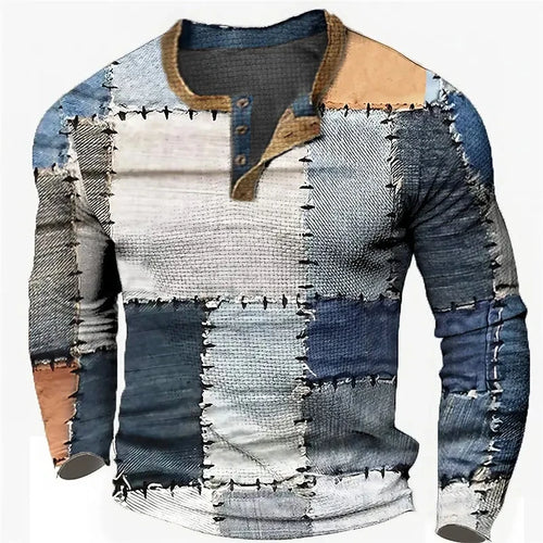 Load image into Gallery viewer, New Color Block Patchwork 3D Printed Henley Shirts Men&#39;s Fashion
