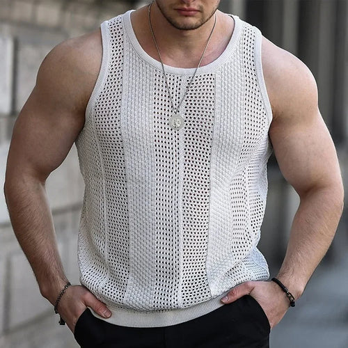 Load image into Gallery viewer, 2024 Men&#39;s Summer Tank Top Lace Hollow Out Sleeveless Shirts Male
