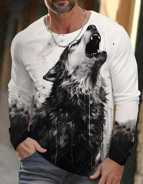 Load image into Gallery viewer, Men&#39;s T Shirts Vintage Animal Wolf Long Sleeve Tops Autumn Sweatshirt
