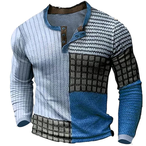 Load image into Gallery viewer, New Color Block Patchwork 3D Printed Henley Shirts Men&#39;s Fashion
