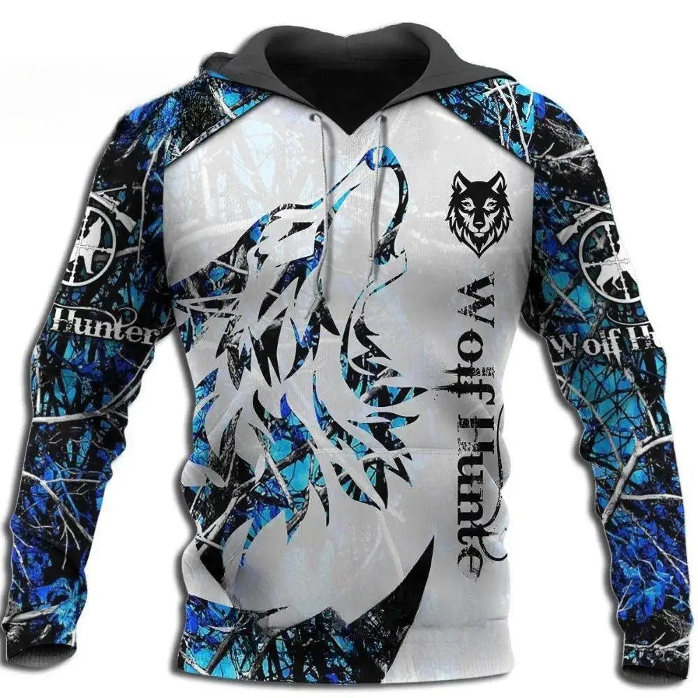 New Wolf Hooded Sweatshirts Men's Clothing Casual With 3D Printed Long