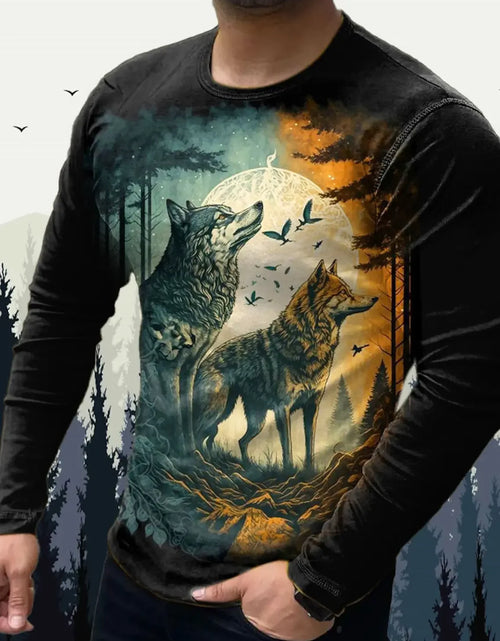 Load image into Gallery viewer, Men&#39;s T Shirts Vintage Animal Wolf Long Sleeve Tops Autumn Sweatshirt
