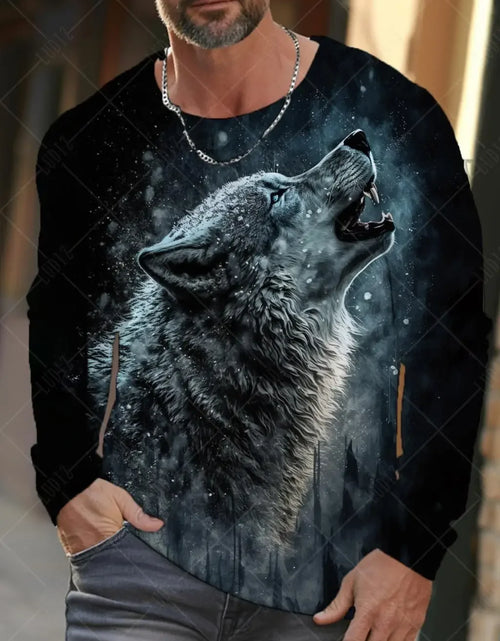 Load image into Gallery viewer, Men&#39;s T Shirts Vintage Animal Wolf Long Sleeve Tops Autumn Sweatshirt
