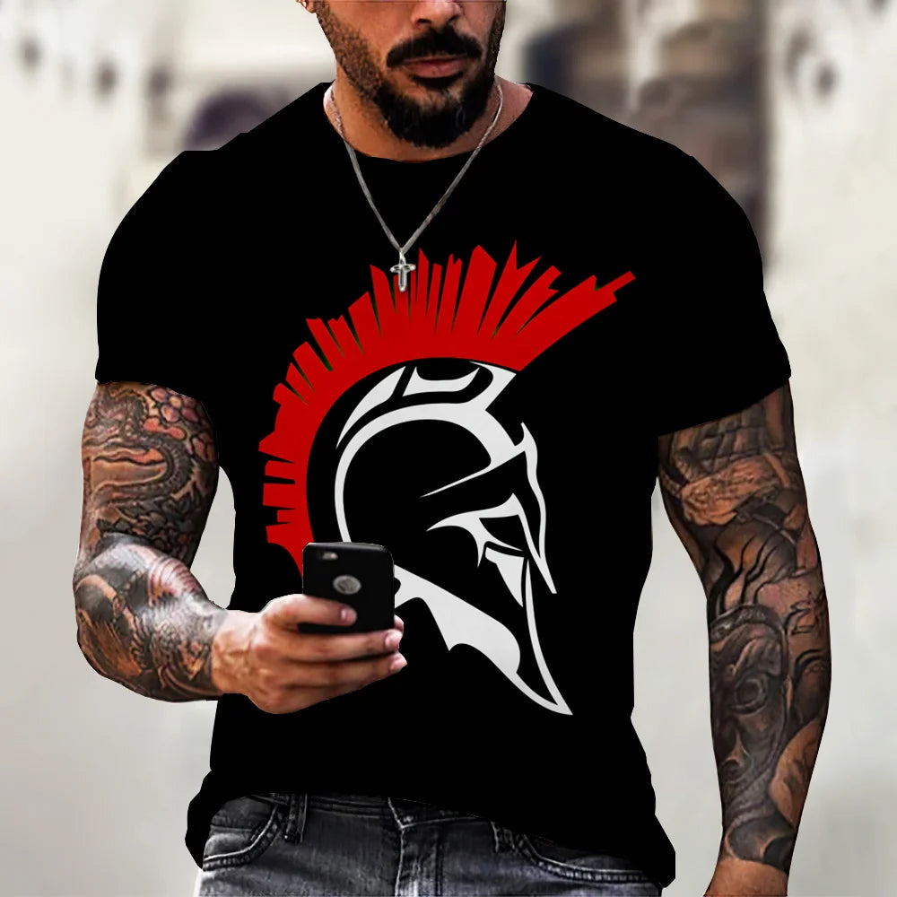 2024 New Spartan Warrior Men's T-shirt Cotton Tops 3D Printed Short