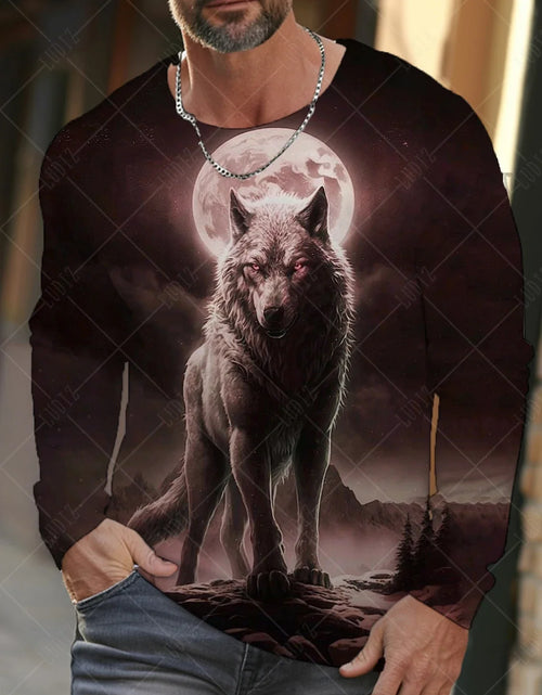 Load image into Gallery viewer, Men&#39;s T Shirts Vintage Animal Wolf Long Sleeve Tops Autumn Sweatshirt
