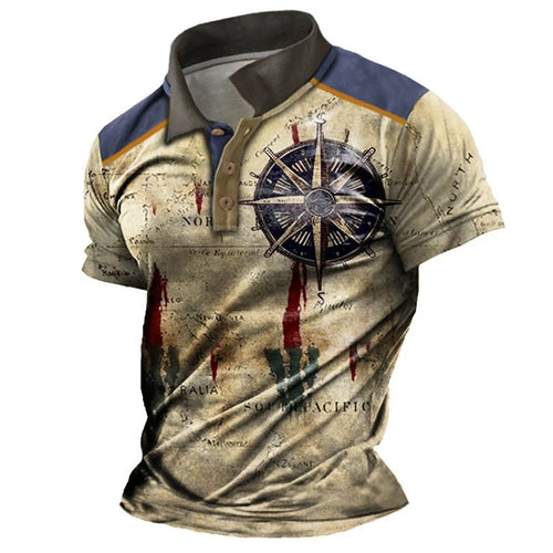 Load image into Gallery viewer, Men&#39;s Vintage Polo Shirts 3d Print Compass Shirt Lapel Male Casual
