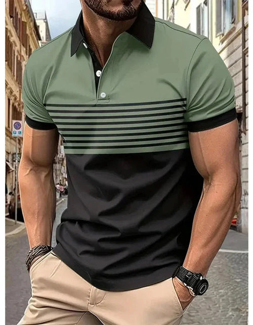 Load image into Gallery viewer, Mens Casual Stripe Short Sleeve Polo Shirt
