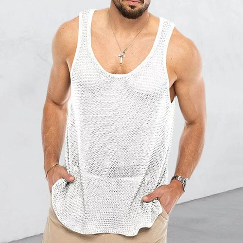 New 2024 Summer Vintage Ripped Knitted Tank Tops Men Slit Design Vest