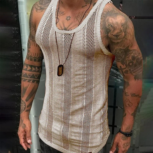 New 2024 Summer Vintage Ripped Knitted Tank Tops Men Slit Design Vest