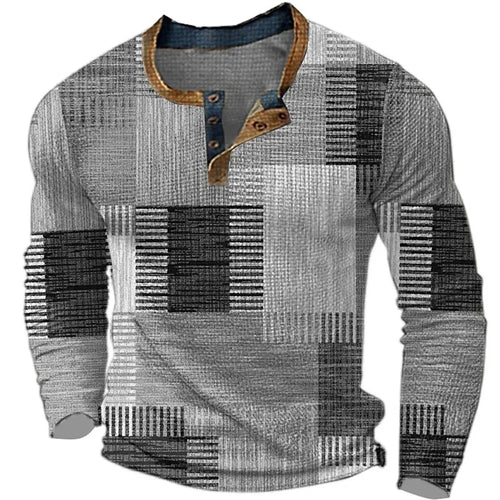 Load image into Gallery viewer, New Color Block Patchwork 3D Printed Henley Shirts Men&#39;s Fashion
