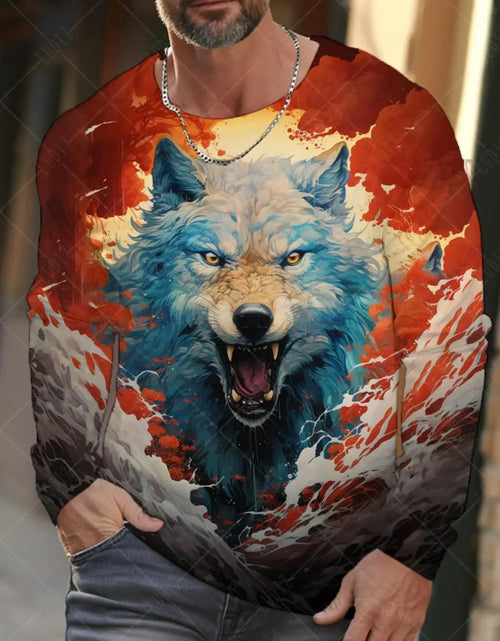 Load image into Gallery viewer, Men&#39;s T Shirts Vintage Animal Wolf Long Sleeve Tops Autumn Sweatshirt
