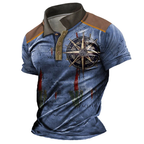 Load image into Gallery viewer, Men&#39;s Vintage Polo Shirts 3d Print Compass Shirt Lapel Male Casual
