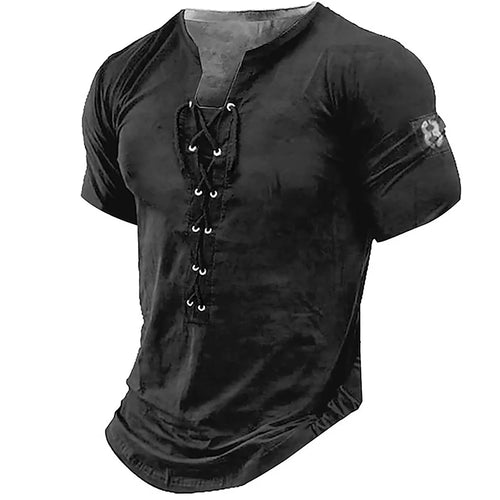 Load image into Gallery viewer, Men Henley Collar T Shirt V-Neck Short Sleeve Tops Breathable Tee
