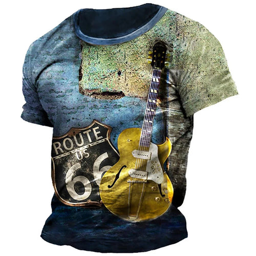 2023 Summer T-Shirt Men Vintage Print 3D American Route 66 T Shirt