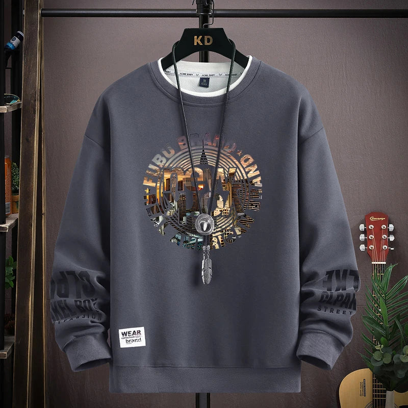 Autumn Men's Sweatshirt Khaki O Neck Harajuku Exclusive Design Top